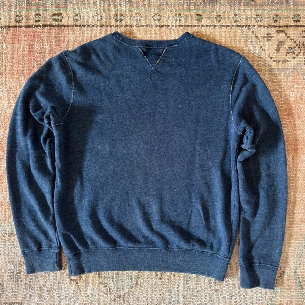 Polo Ralph Lauren Mens Indigo Blue Cotton Crewneck Sweatshirt Vintage Style L